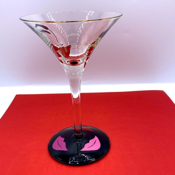 Flirting Lolita Martini Hand-Painted Glass With Drink Recipe On Bottom Of Base - Picture 2 of 5